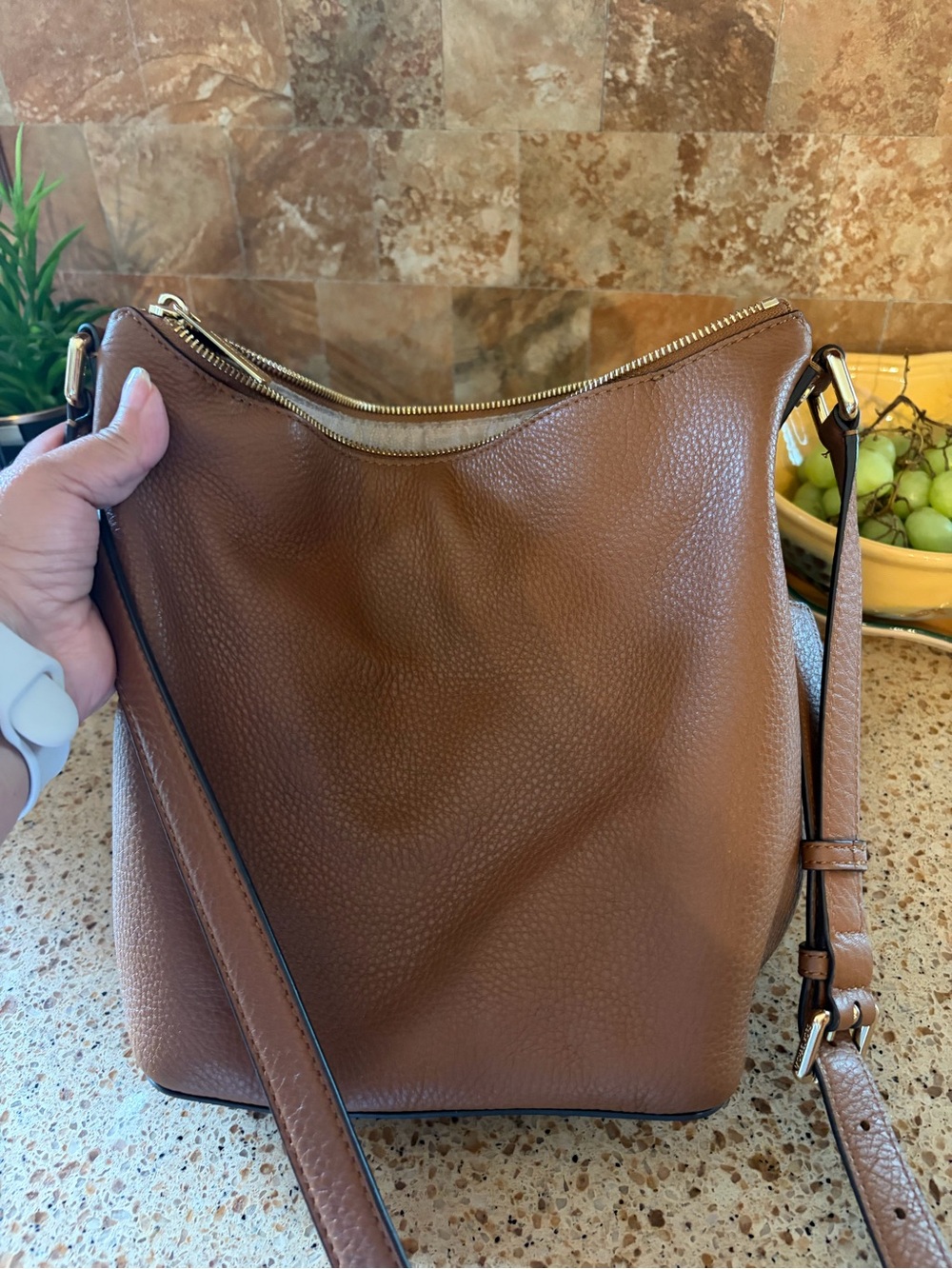 Michael Kors Pebbled Leather Crossbody in Cognac Brown with Gold Hardware - Picture 2 of 4